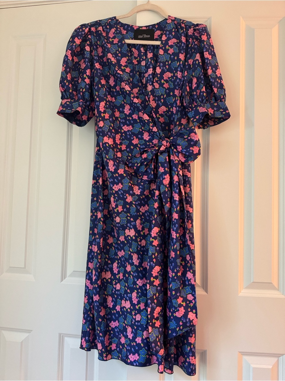Marc Jacobs Navy Floral Wrap Midi Dress with Pink Accents